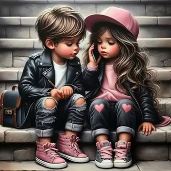 Diamantové malování Diamantové malování - Randíčko na schodech (50 x 50)