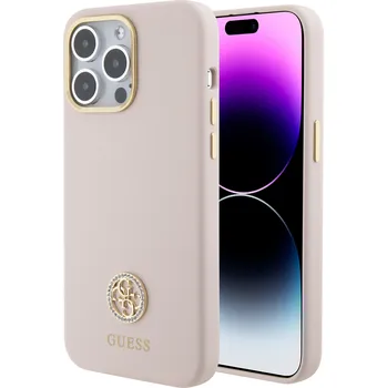 Pouzdro na mobilní telefon Guess Liquid Silicone 4G Strass Metal Logo Zadní Kryt pro iPhone 15 Pro Max Pink 3666339148935