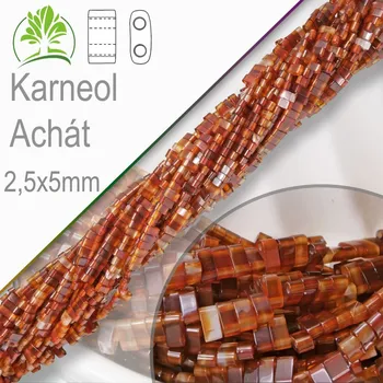 Dětské navlékací korálky Minerální korálky tvarované Karneol Achát. Velikost 2,5x5mm obdelníkové korálky s dvěma otvory. Balení 20Ks