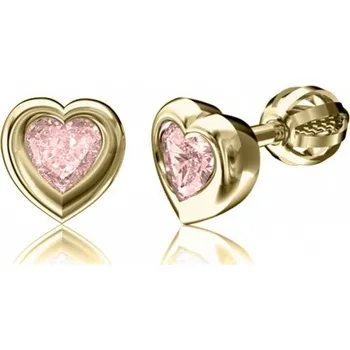 Náušnice Couple, Romantické náušnice Tina, žluté zlato s růžovými zirkony, 585-66-3-0519.0Z00.0.00.008.05
