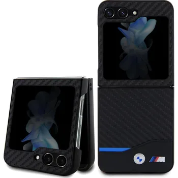 Pouzdro na mobilní telefon BMW M PU Carbon Blue Line Zadní Kryt pro Samsung Galaxy Z Flip 5 Black 3666339174071