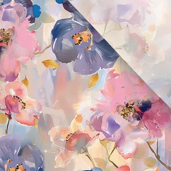 Umělé hedvábí / silky mírně elastické jarní květiny pastel malovaný