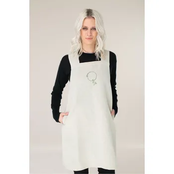 Kuchyňská zástěra Lněná DOBROzástěra s ručním potiskem L / Bílá