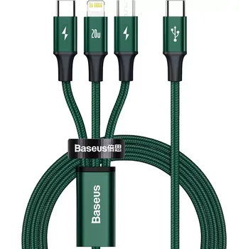 Datový kabel Baseus Rapid 3w1 kabel USB Typ C - USB Typ C / Lightning / micro USB 20 W 1,5 m , zelená (CAMLT-SC06)