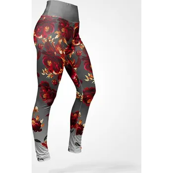 2. Třída - Panel se střihem 40 legíny Slim fit tmavě červené pivoňky na šedém plavkovina sport