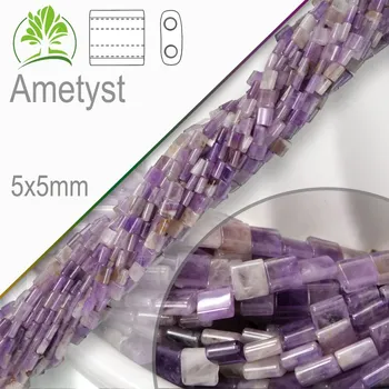Dětské navlékací korálky Minerální korálky tvarované Ametyst. Velikost 5x5mm čtvercové korálky s dvěma otvory. Balení 10Ks