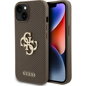 Pouzdro na mobilní telefon Guess PU Perforated 4G Glitter Metal Logo Zadní Kryt pro iPhone 15 Taupe 3666339151423
