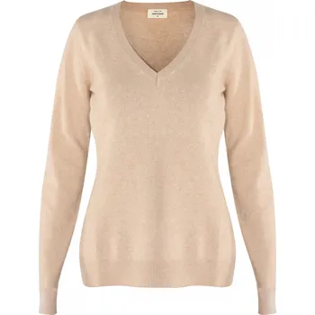 Dámský svetr Edem Kašmírový svetr s výstřihem do V přírodní béžový M Béžová