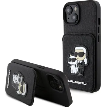 Karl Lagerfeld PU Saffiano Card Slot Stand Karl and Choupette Zadní Kryt pro iPhone 15 Black 3666339169237