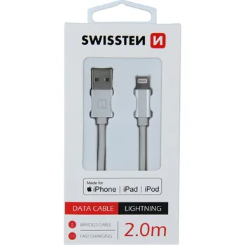 Datový kabel Swissten textilní datový kabel Usb / Lightning Mfi 2,0 M Stříbrný 8595217455818