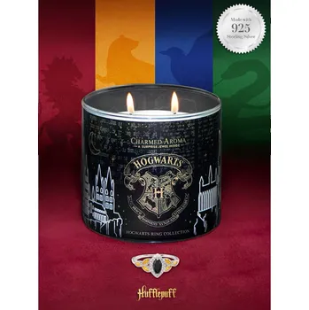 Svíčka Charmed Aroma Vonná svíčka Harry Potter Hogwarts Hufflepuff s prstenem stříbro 925/1000 vel.8=L=18,19mm