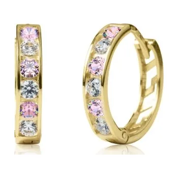 Náušnice Couple, Dívčí kruhové náušnice Elaxi II, žluté zlato s růžovými zirkony, 585-66-3-0364.0Z00.0.11.108.61