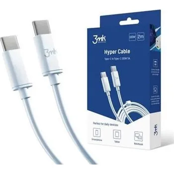 Náhradní kabel k notebooku 3mk Hyper Cable USB-C/USB-C datový kabel, 100W, 2m bílý