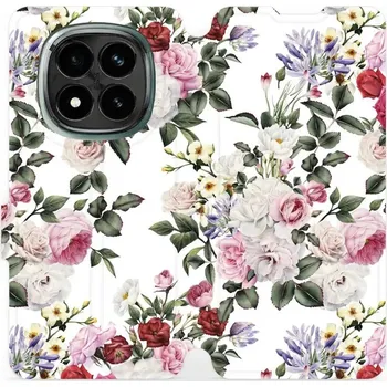 Pouzdro na mobilní telefon Flipové pouzdro Mobiwear - Xiaomi Redmi Note 14 Pro Plus 5G - MD01S Růže na bílé (Knížkové flip pouzdro, obal, kryt na mobil Xiaomi Redmi Note 14 Pro Plus 5G - MD01S Růže na bílé, materiál Umělá kůže + TPU - ochrana 360°, stojánek, silikonová vanička,)