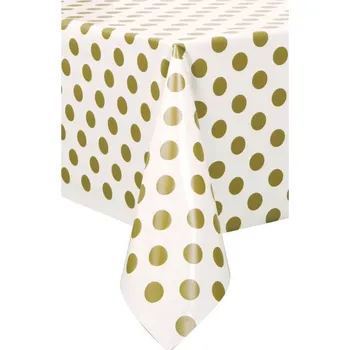 Jednorázový ubrus Plastový ubrus bílý se zlatými puntíky 137 x 274 cm