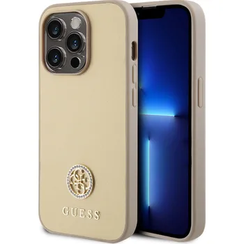 Pouzdro na mobilní telefon Guess PU 4G Strass Metal Logo Zadní Kryt pro iPhone 15 Pro Max Gold 3666339151034