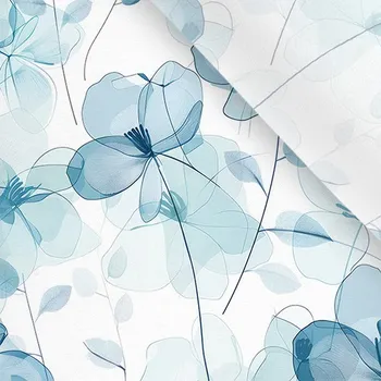 Umělé hedvábí / silky mírně elastické modré kouřové květiny