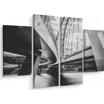 Obraz Obraz Čtyřdílný Černo-Bílý MOST 3D Efekt 200x150 cm