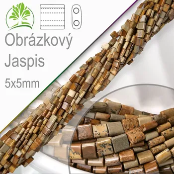 Dětské navlékací korálky Minerální korálky tvarované Obrázkový Jaspis. Velikost 5x5mm čtvercové korálky s dvěma otvory. Balení 10Ks