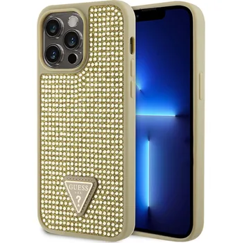 Pouzdro na mobilní telefon Guess Rhinestones Triangle Metal Logo Kryt pro iPhone 15 Pro Max Gold 3666339191092
