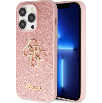 Guess PU Fixed Glitter 4G Metal Logo Zadní Kryt pro iPhone 15 Pro Pink 3666339147662