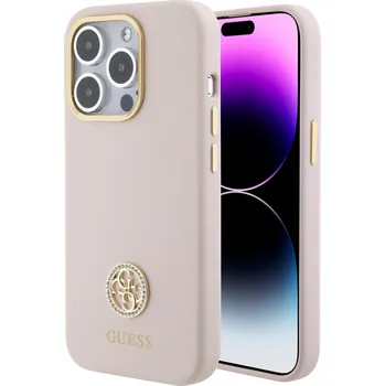 Pouzdro na mobilní telefon Guess Liquid Silicone 4G Strass Metal Logo Zadní Kryt pro iPhone 15 Pro Pink 3666339148928