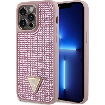 Telefonní příslušenství Guess Rhinestones Triangle Metal Logo Kryt pro iPhone 15 Pro Max Pink 3666339191139