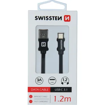 Datový kabel Swissten textilní datový kabel Usb / Usb-C 1,2 M Černý 8595217455276