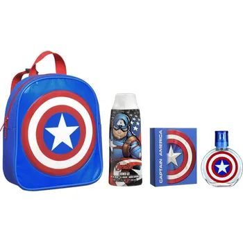 Sprchový gel Marvel Captain America dětský batoh 1 ks + toaletní voda pro děti 50 ml + sprchový gel 300 ml