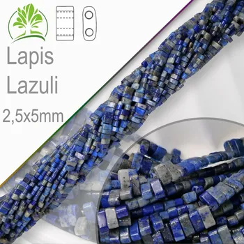 Dětské navlékací korálky Minerální korálky tvarované Lapis Lazuli. Velikost 2,5x5mm obdelníkové korálky s dvěma otvory. Balení 20Ks