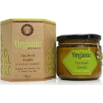 Svíčka Přírodní vonná sojová svíčka 200g v jantarovém skle, Patchouli Vanilla, světle zelená