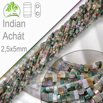 Dětské navlékací korálky Minerální korálky tvarované Indian Achát. Velikost 2,5x5mm obdelníkové korálky s dvěma otvory. Balení 20Ks