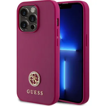 Pouzdro na mobilní telefon Guess PU 4G Strass Metal Logo Zadní Kryt pro iPhone 15 Pro Max Pink 3666339150891
