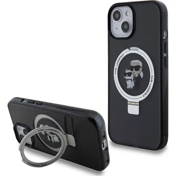 Pouzdro na mobilní telefon Karl Lagerfeld Ringstand Karl and Choupette MagSafe Zadní Kryt pro iPhone 15 Black 3666339169114