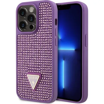 Pouzdro na mobilní telefon Guess Rhinestones Triangle Metal Logo Kryt pro iPhone 15 Pro Purple 3666339191245