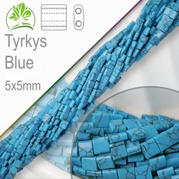 Dětské navlékací korálky Minerální korálky tvarované Tyrkys Modrý. Velikost 5x5mm čtvercové korálky s dvěma otvory. Balení 10Ks