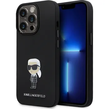 Karl Lagerfeld Liquid Silicone Metal Ikonik Zadní Kryt pro iPhone 15 Pro Black 3666339166014