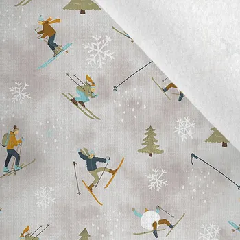 Funkční termo úplet s počesem lyžaři na svahu na šedé zvětšený vzor