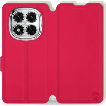 Pouzdro na mobilní telefon Flipové pouzdro Mobiwear Semiš - Xiaomi Redmi Note 14 Pro 5G - Rudé & Béžové (Knížkové semišové flip pouzdro, obal, kryt na mobil Xiaomi Redmi Note 14 Pro 5G - Rudé & Béžové, materiál semiš + TPU, ochrana 360°, stojánek, silikonová vanička, magnetické)