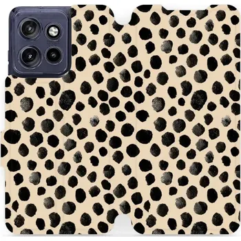 Pouzdro na mobilní telefon Flipové pouzdro Mobiwear - Motorola Edge 50 Neo - VA50S Černé puntíky (Knížkové flip pouzdro, obal, kryt na mobil Motorola Edge 50 Neo - VA50S Černé puntíky, materiál Umělá kůže + TPU - ochrana 360°, stojánek, silikonová vanička, magnetické zavírání)