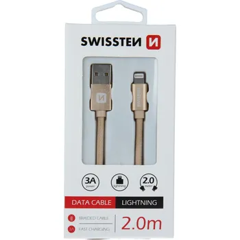 Datový kabel Swissten textilní datový kabel Usb / Lightning 2,0 M Zlatý 8595217455726