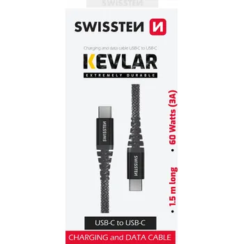Datový kabel Datový Kabel Swissten Kevlar Usb-C / Usb-C 1,5 M Antracit 8595217481510