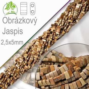 Dětské navlékací korálky Minerální korálky tvarované Obrázkový Jaspis. Velikost 2,5x5mm obdelníkové korálky s dvěma otvory. Balení 20Ks