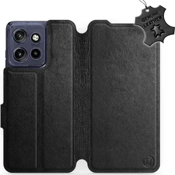 Pouzdro na mobilní telefon Kožené flip pouzdro Mobiwear - Motorola Edge 50 Neo - Černé (Kožené knížkové pouzdro, obal, kryt na mobil Motorola Edge 50 Neo, Černé, materiál Genuine Leather, ochrana 360°, stojánek, silikonová vanička, magnetické zavírání)