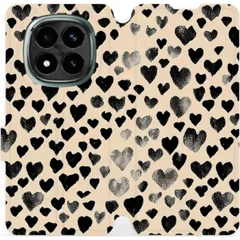 Pouzdro na mobilní telefon Flipové pouzdro Mobiwear - Xiaomi Redmi Note 14 Pro Plus 5G - VA51S Černá srdíčka (Knížkové flip pouzdro, obal, kryt na mobil Xiaomi Redmi Note 14 Pro Plus 5G - VA51S Černá srdíčka, materiál Umělá kůže + TPU - ochrana 360°, stojánek, silikonová vanička,)