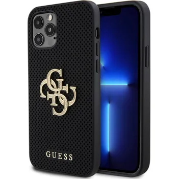 Pouzdro na mobilní telefon Guess PU Perforated 4G Glitter Metal Logo Zadní Kryt pro iPhone 12/12 Pro Black 3666339151195