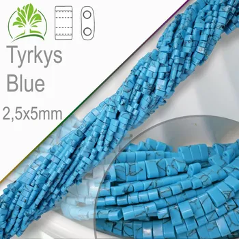 Dětské navlékací korálky Minerální korálky tvarované Tyrkys Blue. Velikost 2,5x5mm obdelníkové korálky s dvěma otvory. Balení 20Ks