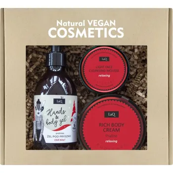 LaQ Praline pečující sprchový gel na ruce a tělo 300 ml + výživný tělový krém 200 ml + čisticí pěna 40 g