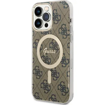 Telefonní příslušenství Guess IML 4G MagSafe Zadní Kryt pro iPhone 15 Pro Max Brown 3666339194611