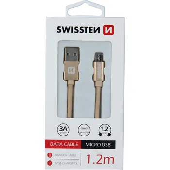 Datový kabel Swissten textilní datový kabel Usb / Micro Usb 1,2 M Zlatý 8595217455481